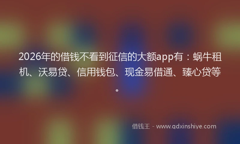 2026年的借钱不看到征信的大额app有:蜗牛租机、沃易贷、信用钱包、现金易借通、臻心贷等。