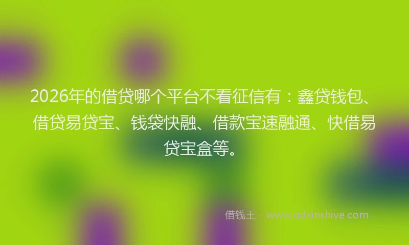 2026年的借贷哪个平台不看征信有：鑫贷钱包、借贷易贷宝、钱袋快融、借款宝速融通、快借易贷宝盒等。