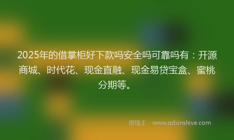 2025年的借掌柜好下款吗安全吗可靠吗有：开源商城、时代花、现金直融、现金易贷宝盒、蜜桃分期等。