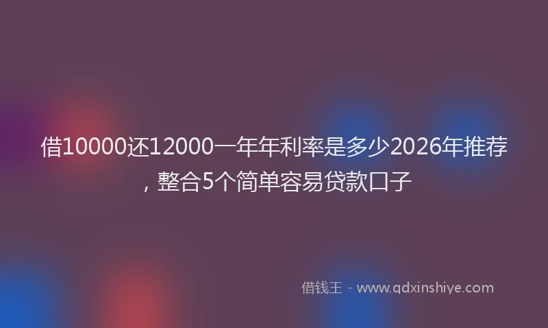 借10000还12000一年年利率是多少2026年推荐，整合5个简单容易贷款口子