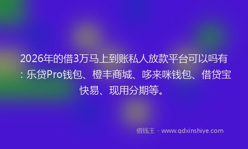 2026年的借3万马上到账私人放款平台可以吗有:乐贷Pro钱包、橙丰商城、哆来咪钱包、借贷宝快易、现用分期等。