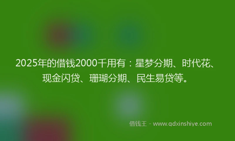 2025年的借钱2000千用有：星梦分期、时代花、现金闪贷、珊瑚分期、民生易贷等。