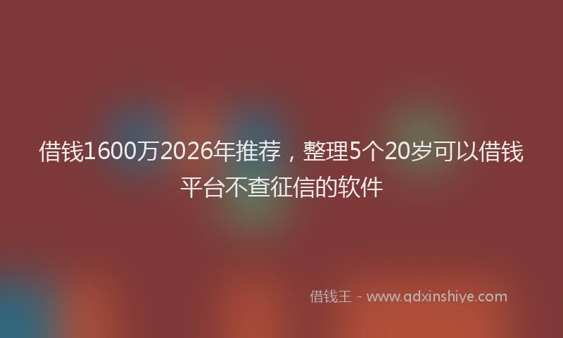 借钱1600万2026年推荐，整理5个20岁可以借钱平台不查征信的软件