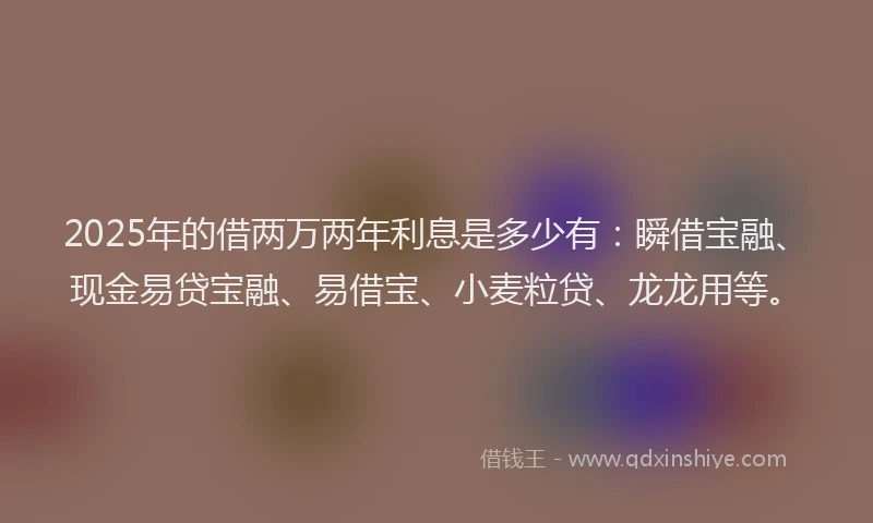 2025年的借两万两年利息是多少有:瞬借宝融、现金易贷宝融、易借宝、小麦粒贷、龙龙用等。