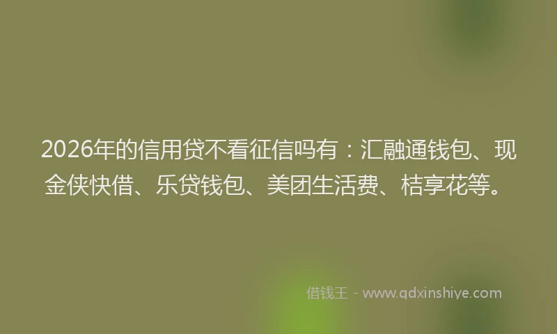 2026年的信用贷不看征信吗有：汇融通钱包、现金侠快借、乐贷钱包、美团生活费、桔享花等。