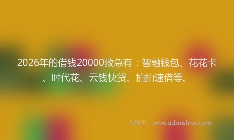 2026年的借钱20000救急有:智融钱包、花花卡、时代花、云钱快贷、拍拍速借等。