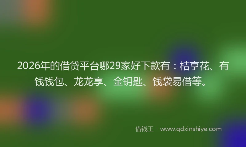 2026年的借贷平台哪29家好下款有：桔享花、有钱钱包、龙龙享、金钥匙、钱袋易借等。