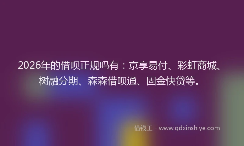 2026年的借呗正规吗有:京享易付、彩虹商城、树融分期、森森借呗通、固金快贷等。