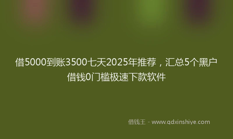 借5000到账3500七天2025年推荐,汇总5个黑户借钱0门槛极速下款软件