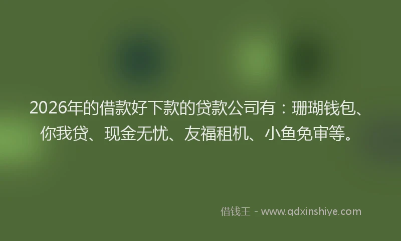 2026年的借款好下款的贷款公司有：珊瑚钱包、你我贷、现金无忧、友福租机、小鱼免审等。