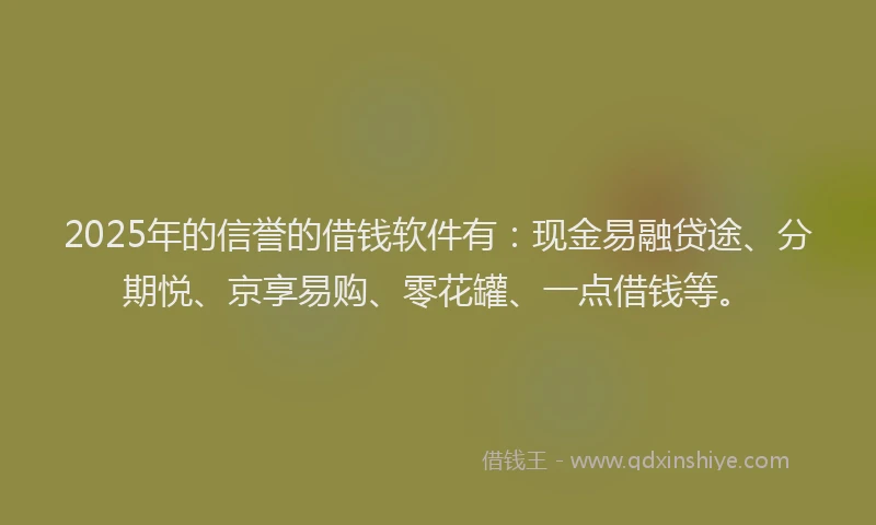 2025年的信誉的借钱软件有:现金易融贷途、分期悦、京享易购、零花罐、一点借钱等。