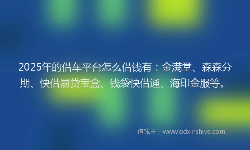 2025年的借车平台怎么借钱有：金满堂、森森分期、快借易贷宝盒、钱袋快借通、海印金服等。