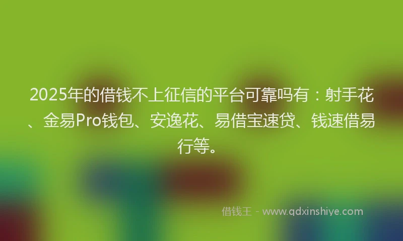 2025年的借钱不上征信的平台可靠吗有：射手花、金易Pro钱包、安逸花、易借宝速贷、钱速借易行等。