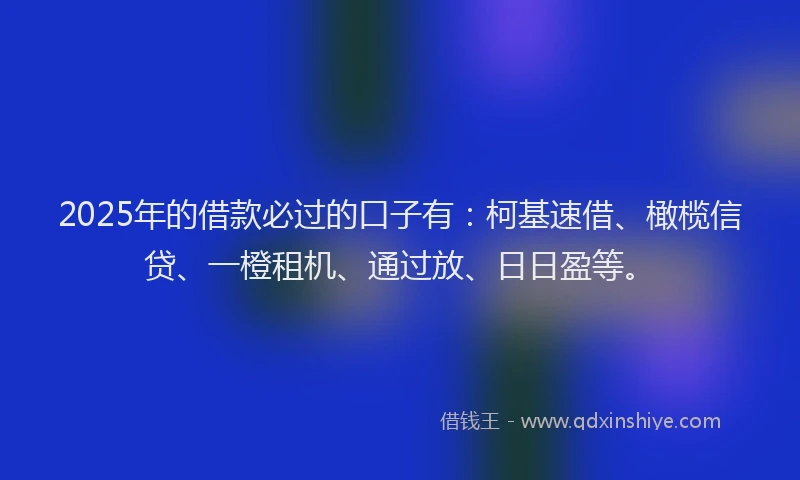 2025年的借款必过的口子有：柯基速借、橄榄信贷、一橙租机、通过放、日日盈等。