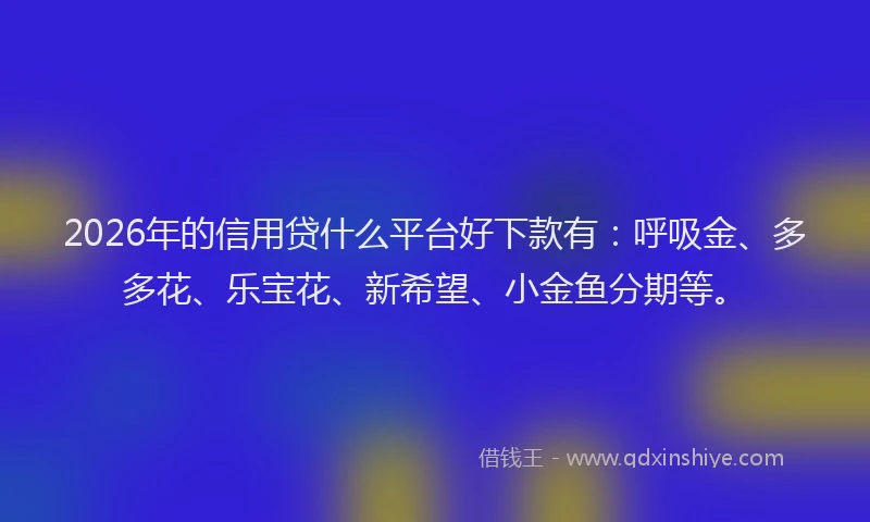 2026年的信用贷什么平台好下款有：呼吸金、多多花、乐宝花、新希望、小金鱼分期等。