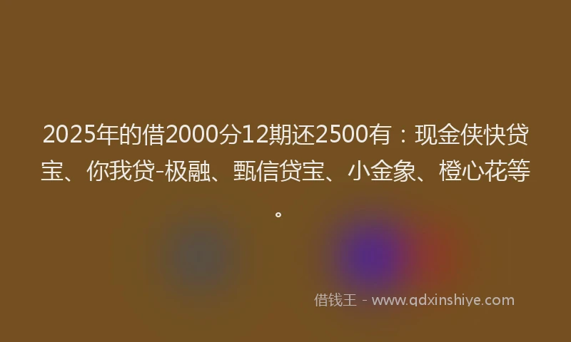 2025年的借2000分12期还2500有:现金侠快贷宝、你我贷-极融、甄信贷宝、小金象、橙心花等。