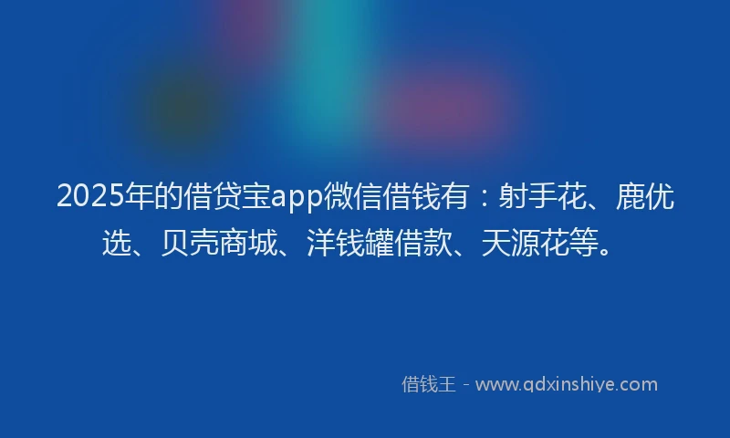 2025年的借贷宝app微信借钱有：射手花、鹿优选、贝壳商城、洋钱罐借款、天源花等。