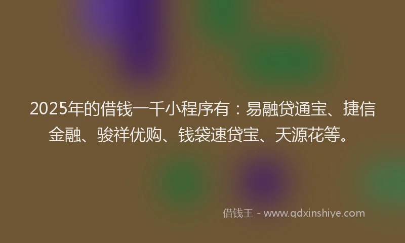 2025年的借钱一千小程序有：易融贷通宝、捷信金融、骏祥优购、钱袋速贷宝、天源花等。