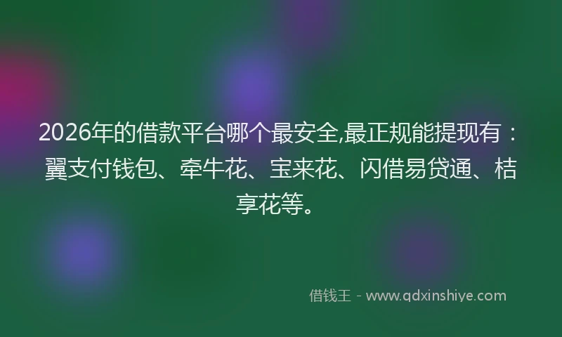 2026年的借款平台哪个最安全,最正规能提现有:翼支付钱包、牵牛花、宝来花、闪借易贷通、桔享花等。