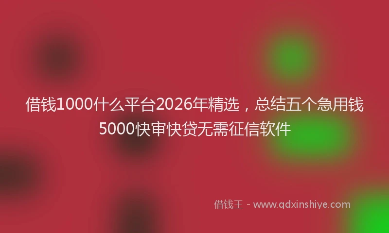 借钱1000什么平台2026年精选,总结五个急用钱5000快审快贷无需征信软件