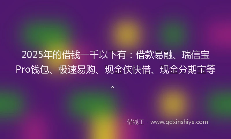 2025年的借钱一千以下有：借款易融、瑞信宝Pro钱包、极速易购、现金侠快借、现金分期宝等。