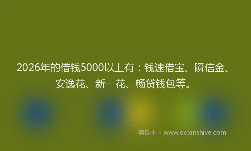 2026年的借钱5000以上有：钱速借宝、瞬信金、安逸花、新一花、畅贷钱包等。