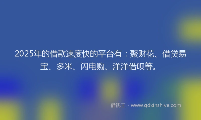 2025年的借款速度快的平台有：聚财花、借贷易宝、多米、闪电购、洋洋借呗等。