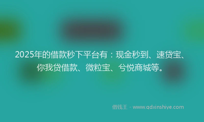 2025年的借款秒下平台有:现金秒到、速贷宝、你我贷借款、微粒宝、兮悦商城等。