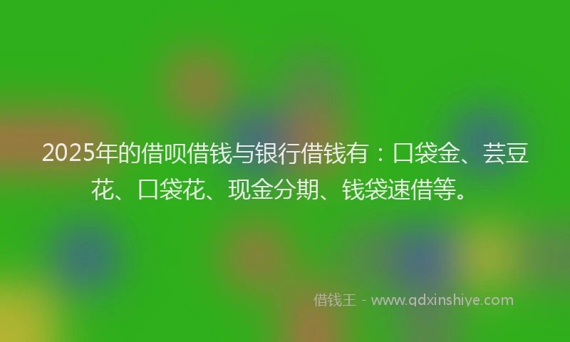 2025年的借呗借钱与银行借钱有:口袋金、芸豆花、口袋花、现金分期、钱袋速借等。
