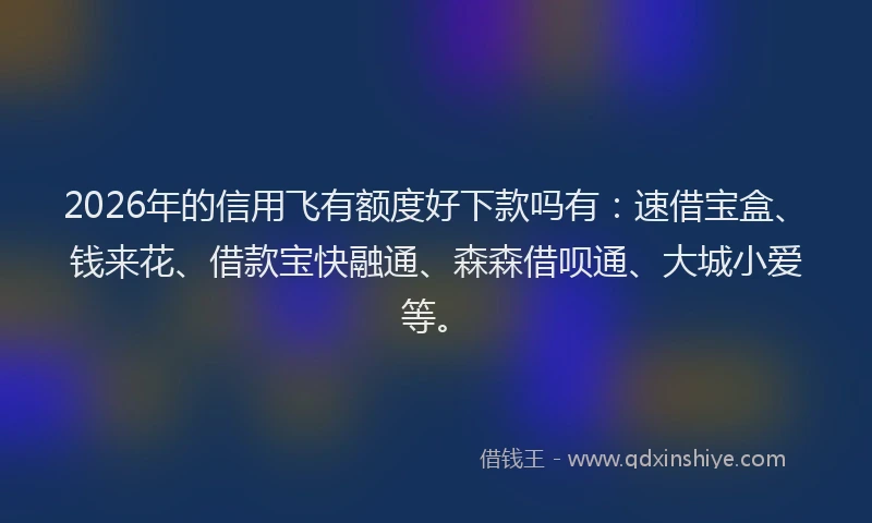 2026年的信用飞有额度好下款吗有:速借宝盒、钱来花、借款宝快融通、森森借呗通、大城小爱等。