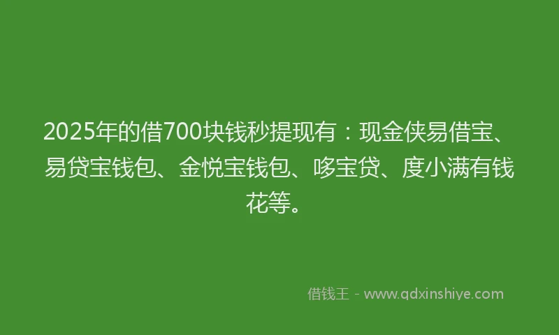 2025年的借700块钱秒提现有：现金侠易借宝、易贷宝钱包、金悦宝钱包、哆宝贷、度小满有钱花等。