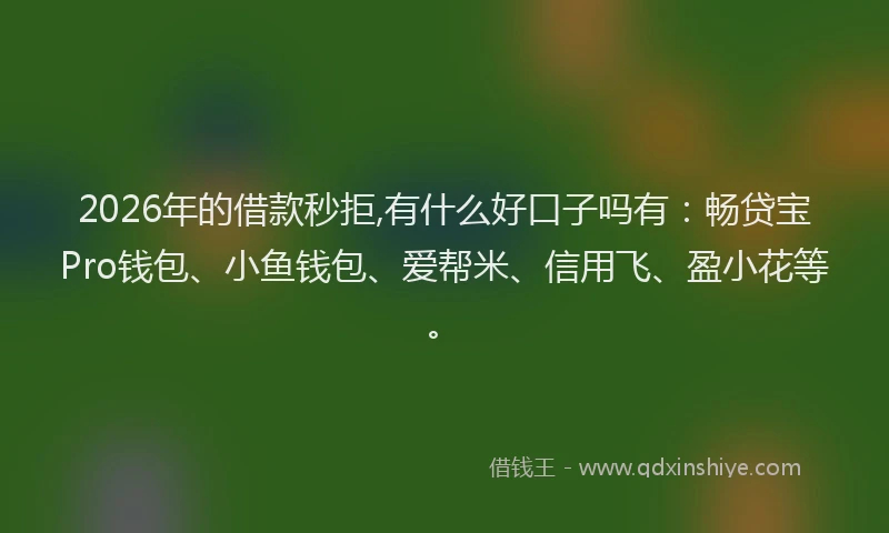 2026年的借款秒拒,有什么好口子吗有:畅贷宝Pro钱包、小鱼钱包、爱帮米、信用飞、盈小花等。