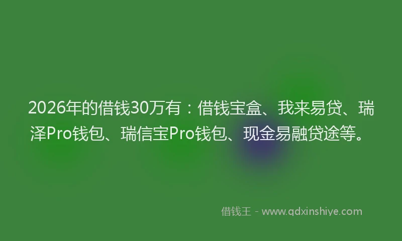 2026年的借钱30万有:借钱宝盒、我来易贷、瑞泽Pro钱包、瑞信宝Pro钱包、现金易融贷途等。