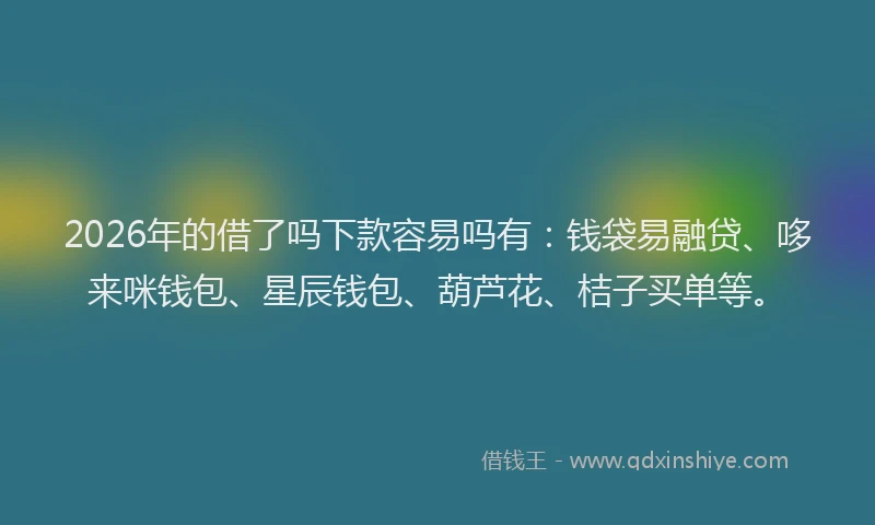 2026年的借了吗下款容易吗有:钱袋易融贷、哆来咪钱包、星辰钱包、葫芦花、桔子买单等。