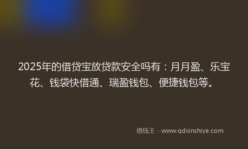 2025年的借贷宝放贷款安全吗有：月月盈、乐宝花、钱袋快借通、瑞盈钱包、便捷钱包等。