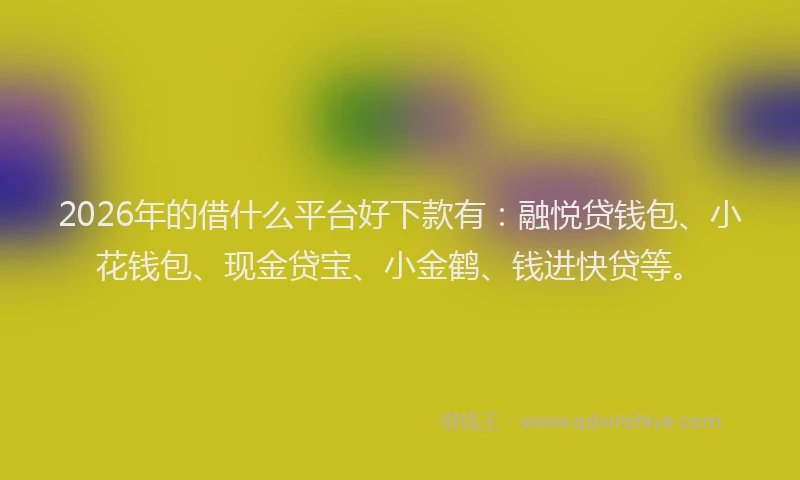 2026年的借什么平台好下款有:融悦贷钱包、小花钱包、现金贷宝、小金鹤、钱进快贷等。