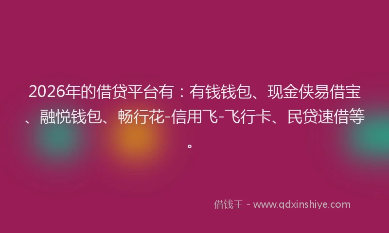 2026年的借贷平台有:有钱钱包、现金侠易借宝、融悦钱包、畅行花-信用飞-飞行卡、民贷速借等。