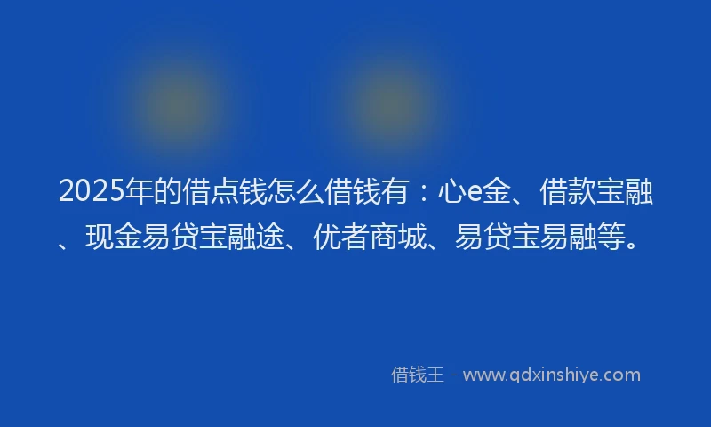 2025年的借点钱怎么借钱有：心e金、借款宝融、现金易贷宝融途、优者商城、易贷宝易融等。