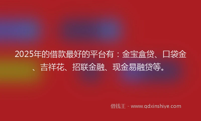 2025年的借款最好的平台有：金宝盒贷、口袋金、吉祥花、招联金融、现金易融贷等。