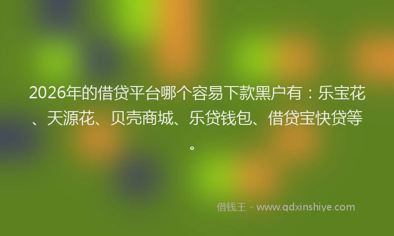 2026年的借贷平台哪个容易下款黑户有:乐宝花、天源花、贝壳商城、乐贷钱包、借贷宝快贷等。