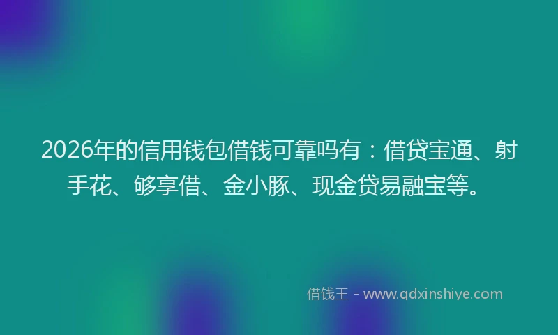 2026年的信用钱包借钱可靠吗有:借贷宝通、射手花、够享借、金小豚、现金贷易融宝等。