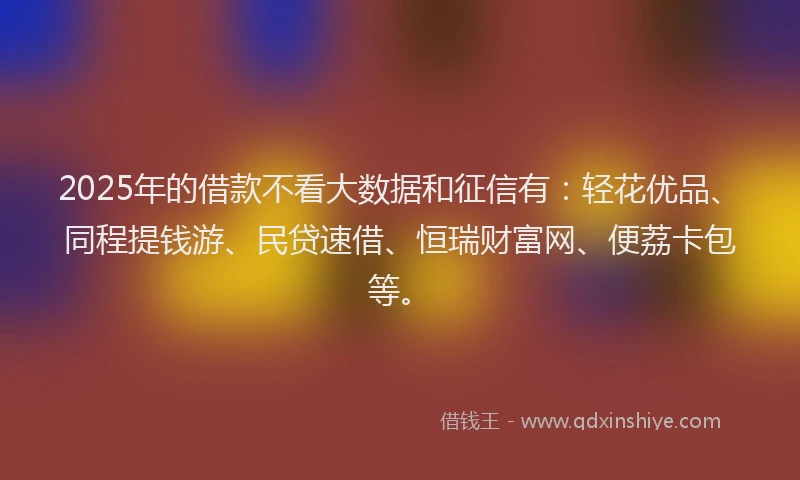 2025年的借款不看大数据和征信有：轻花优品、同程提钱游、民贷速借、恒瑞财富网、便荔卡包等。