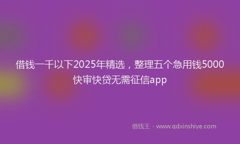 借钱一千以下2025年精选，整理五个急用钱5000快审快贷无需征信app