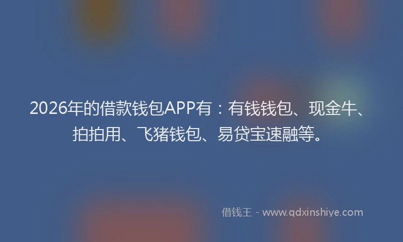 2026年的借款钱包APP有:有钱钱包、现金牛、拍拍用、飞猪钱包、易贷宝速融等。