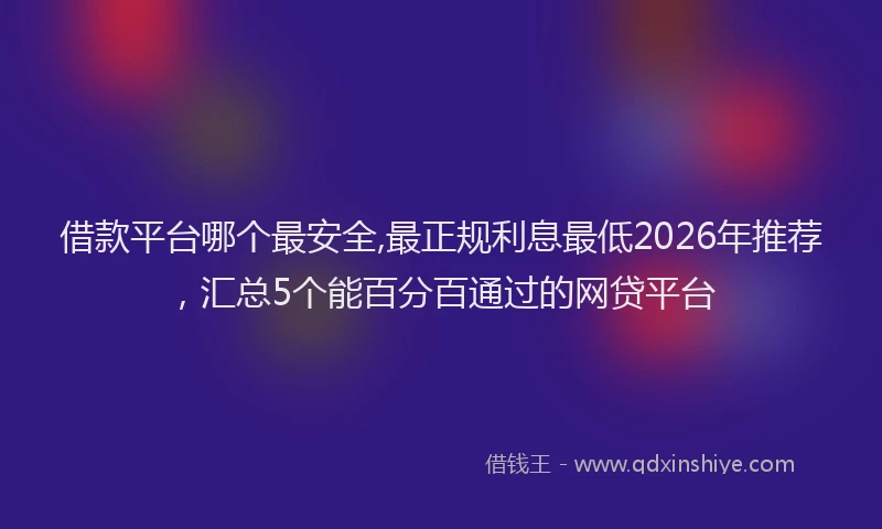 借款平台哪个最安全,最正规利息最低2026年推荐，汇总5个能百分百通过的网贷平台