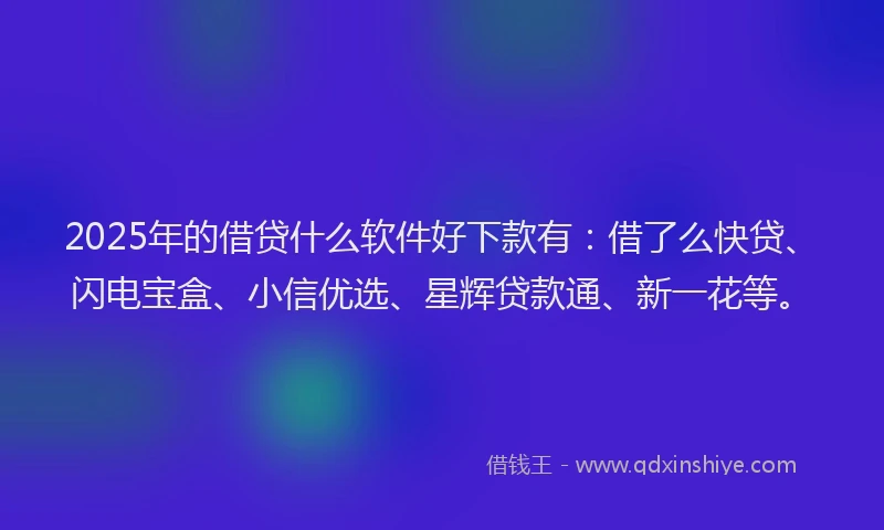 2025年的借贷什么软件好下款有:借了么快贷、闪电宝盒、小信优选、星辉贷款通、新一花等。