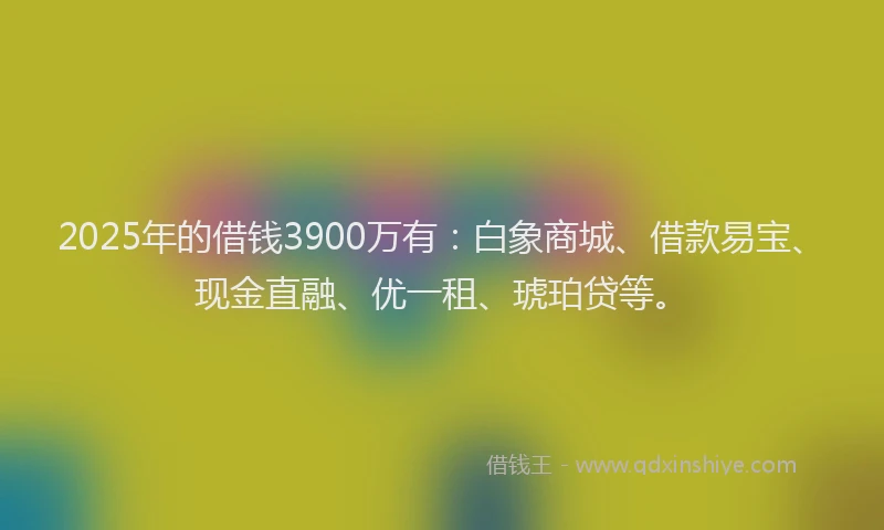 2025年的借钱3900万有:白象商城、借款易宝、现金直融、优一租、琥珀贷等。