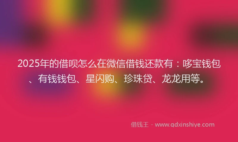 2025年的借呗怎么在微信借钱还款有：哆宝钱包、有钱钱包、星闪购、珍珠贷、龙龙用等。