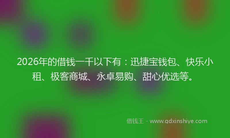 2026年的借钱一千以下有：迅捷宝钱包、快乐小租、极客商城、永卓易购、甜心优选等。