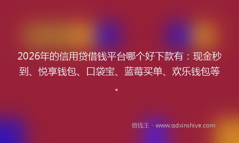 2026年的信用贷借钱平台哪个好下款有:现金秒到、悦享钱包、口袋宝、蓝莓买单、欢乐钱包等。